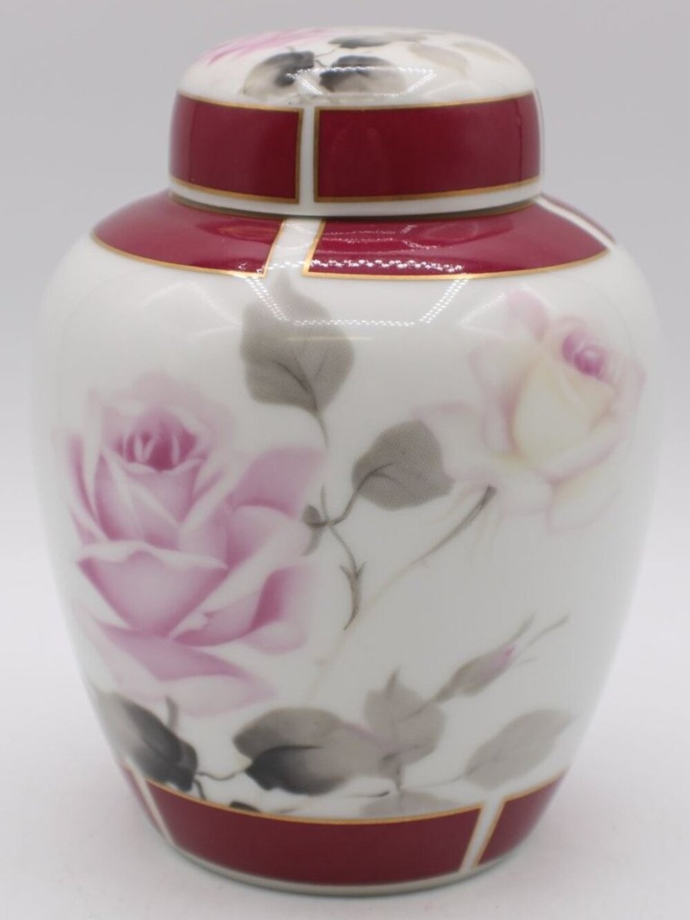 Vintage Japanese Shibata Toki Porcelain Ginger Jar Lid Rose Floral 1970s Ceramic